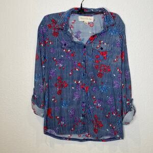 French Laundry Women’s Button Down Blouse Roll Tab Long Sleeves Floral EUC Sz M